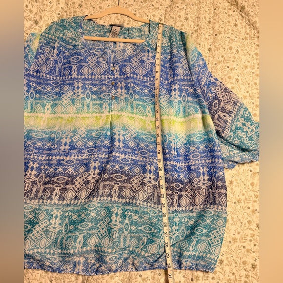 Catherines Blue Green Boho Print Blouse - Picture 10 of 10